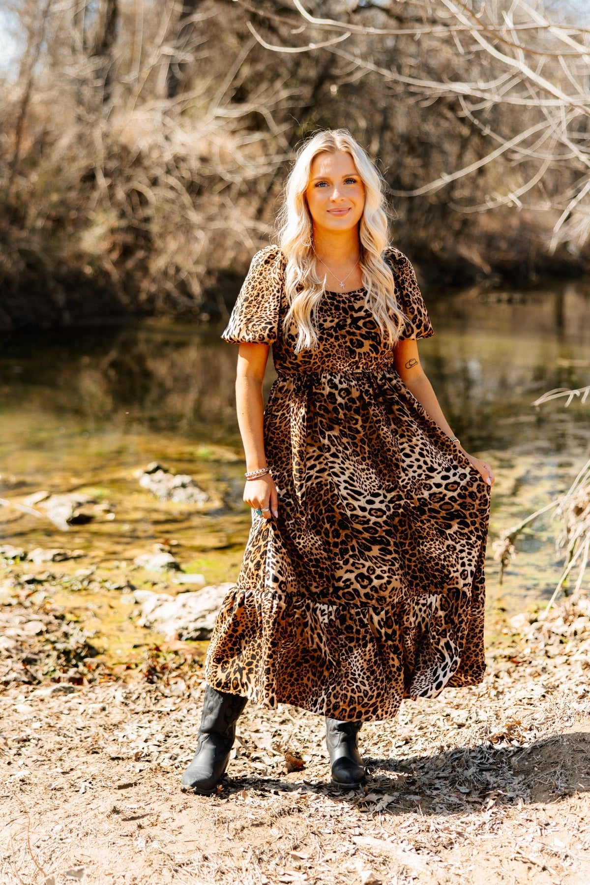 The Sloane Leopard Puff Sleeve Midi Dress
