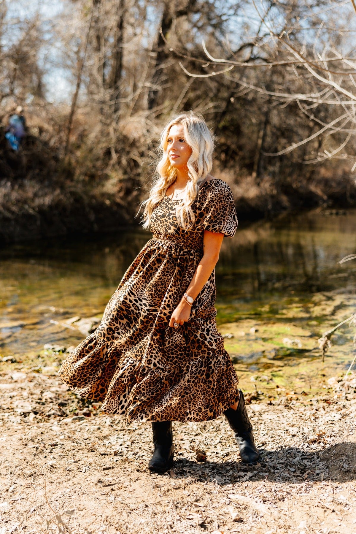 The Sloane Leopard Puff Sleeve Midi Dress
