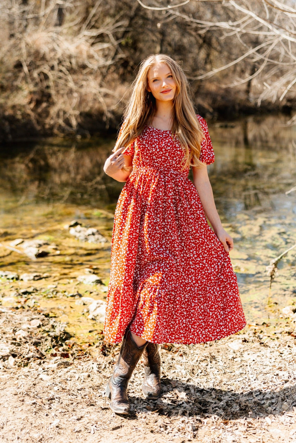 The Juliette Red Floral Midi Dress
