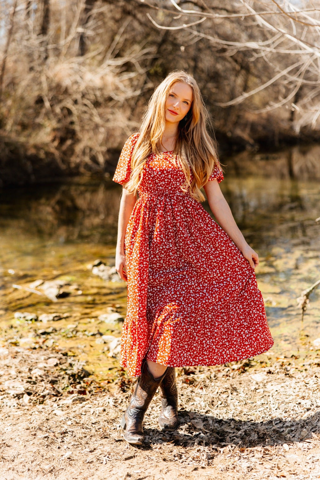 The Juliette Red Floral Midi Dress