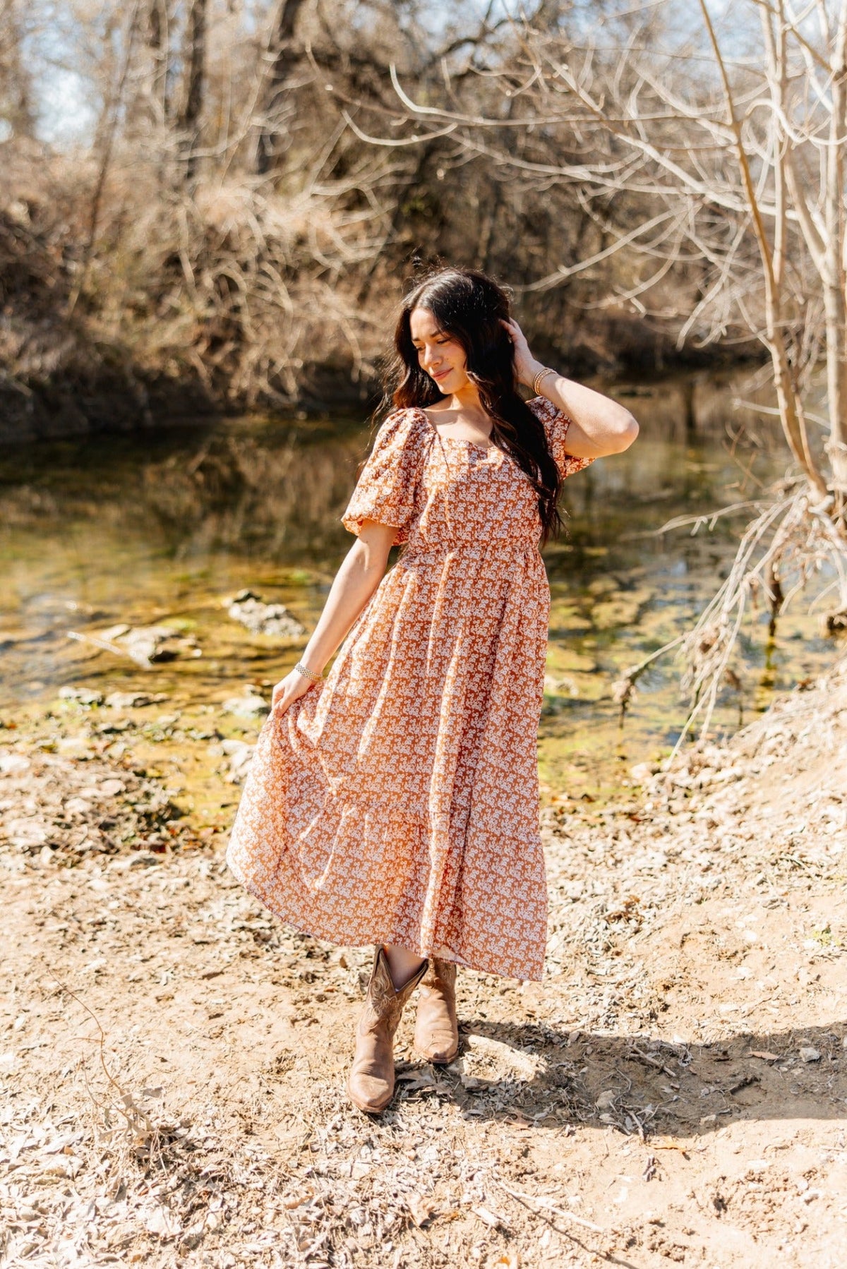 The Rosalie Rust Floral Midi Dress