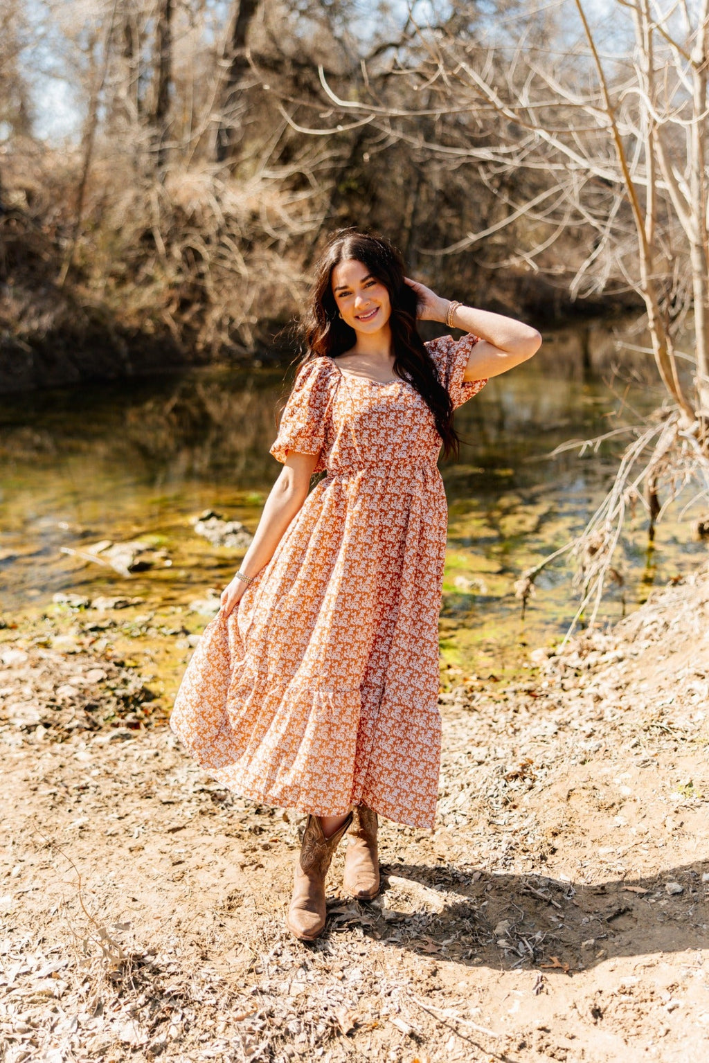 The Rosalie Rust Floral Midi Dress