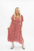 The Juliette Red Floral Midi Dress