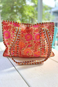 The Rue Orange Floral Patterned Tote Bag