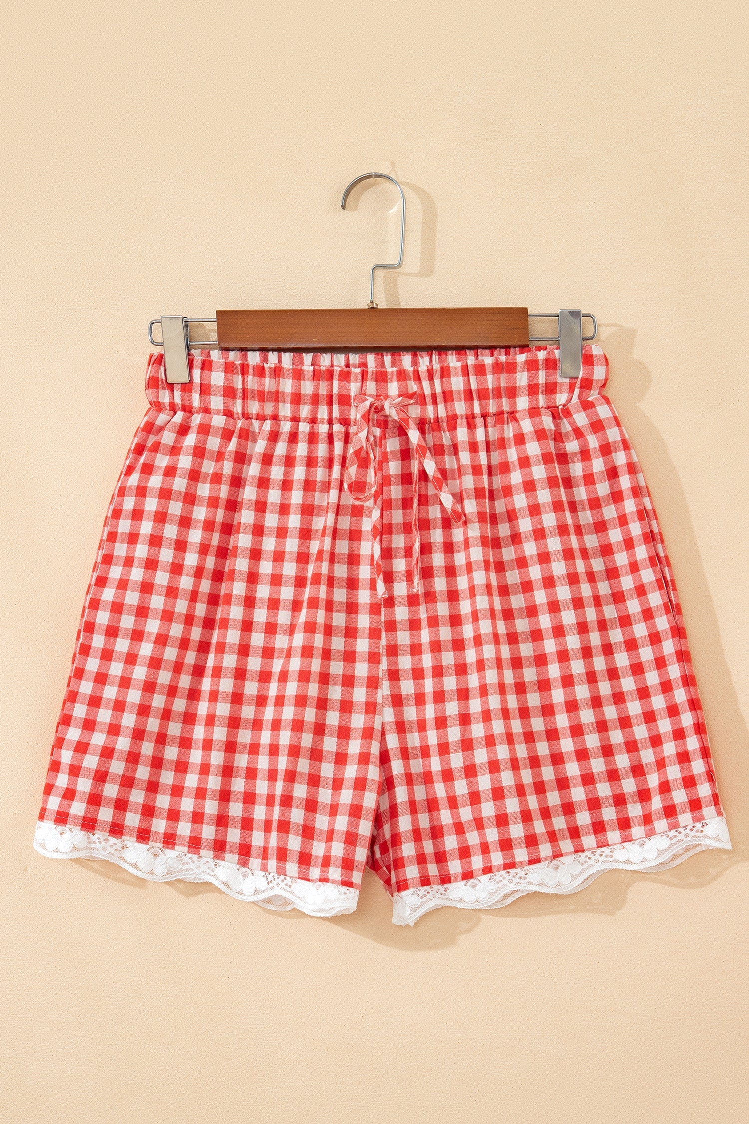 The Gigi Gingham Plaid  Lace Trim Shorts