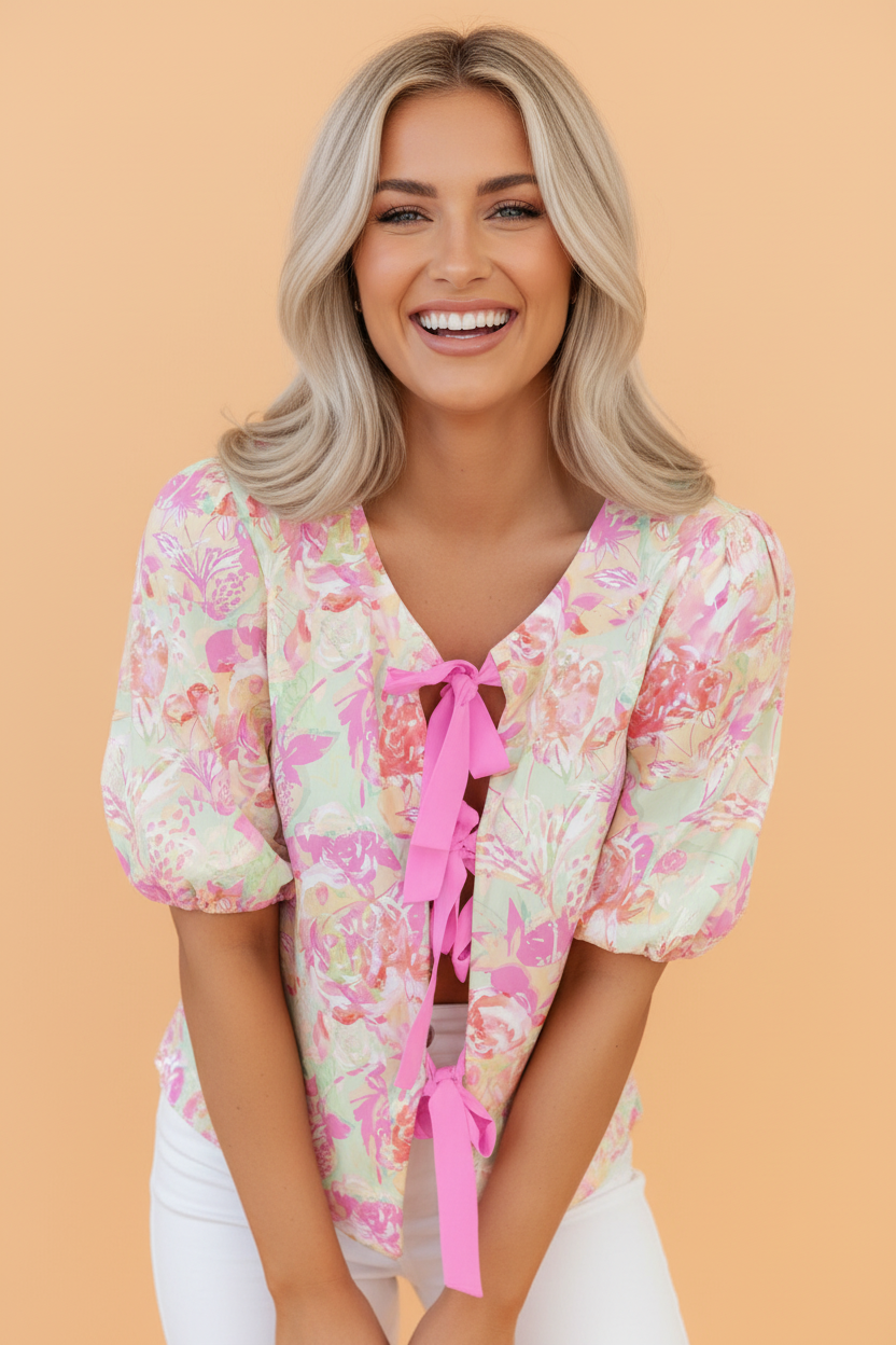 The Madelyn Floral Ribbon Tie Blouse