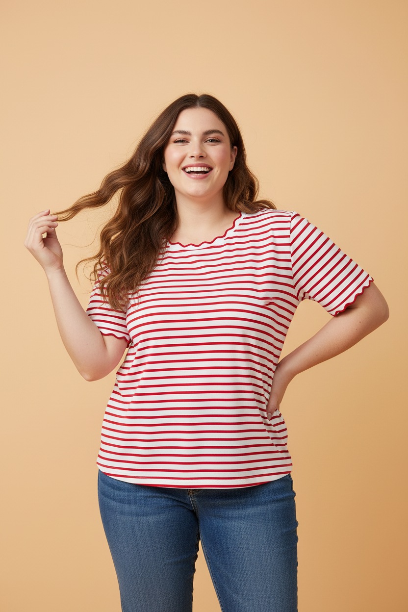 The Eliana Stripe Scalloped Top