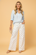 The Daisy Mae Polka Dot Denim Scalloped Pocket Pants