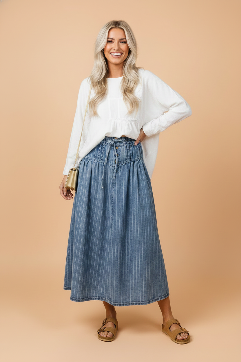 The Bridget Stripe Denim Skirt