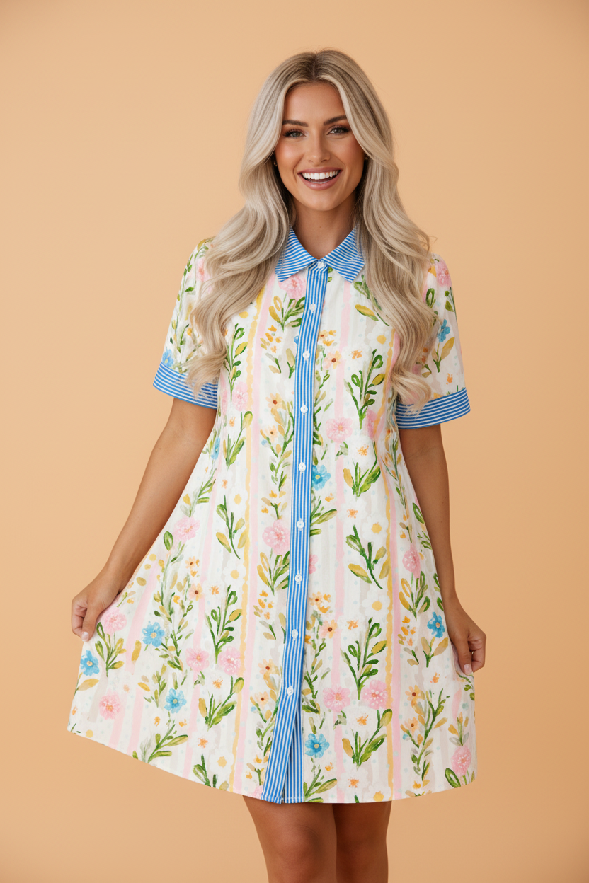 The Dallas Floral  Button Down Dress
