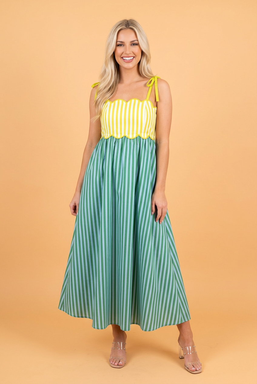 The Lucy Stripe Scalloped Dress