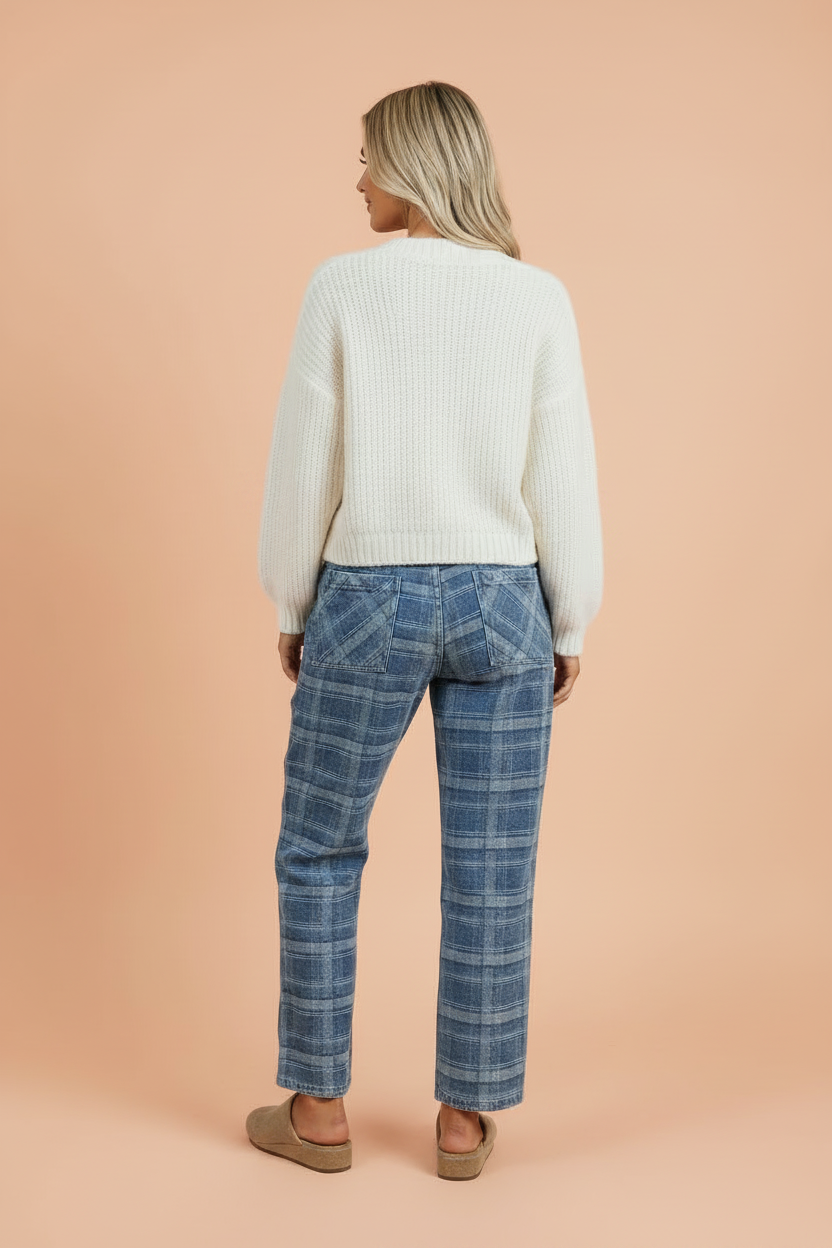 The Hazel Grace Denim Plaid Drawstring Jeans