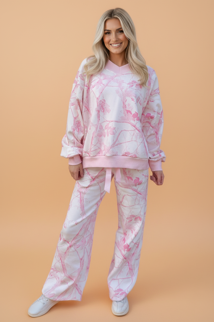 The Cleo Pink Camo Lounge Pant Set