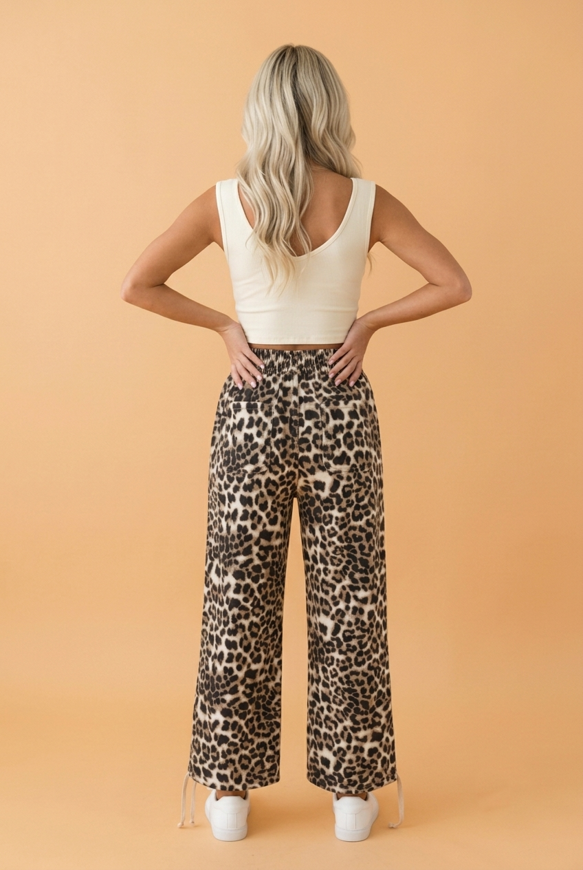The Ada Leopard Drawstring Elastic Denim Jogger Pants