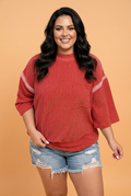 The Ruby Knit Round Neck 3/4 Sleeve Blouse