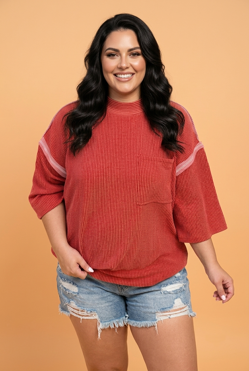 The Ruby Knit Round Neck 3/4 Sleeve Blouse