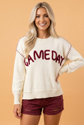 The Game Day Embroidered Drop Shoulder Sweater