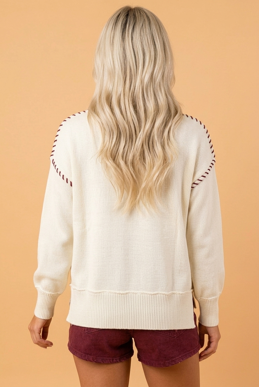 The Game Day Embroidered Drop Shoulder Sweater