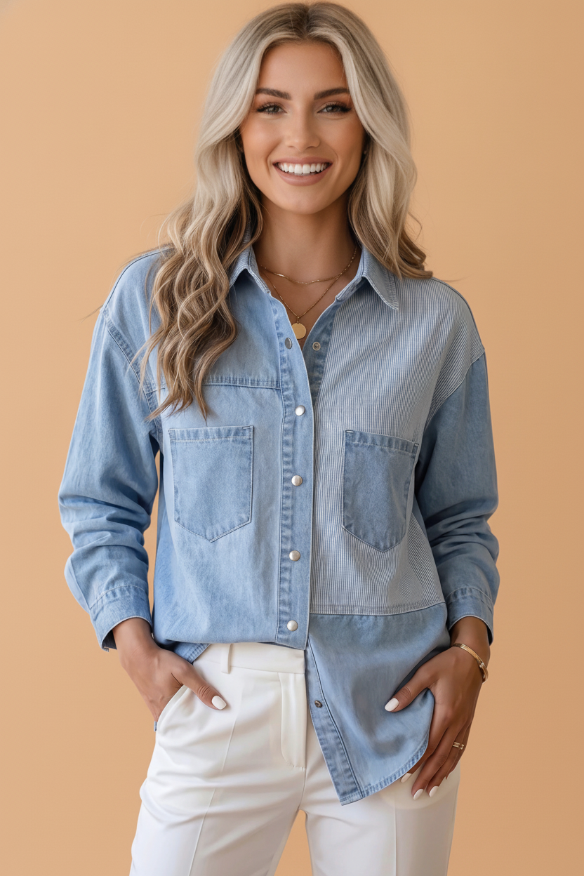 The Lucy Stripe Denim Shacket