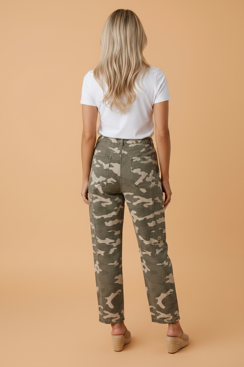 The Baylor Camo & Leopard Barrel Jeans