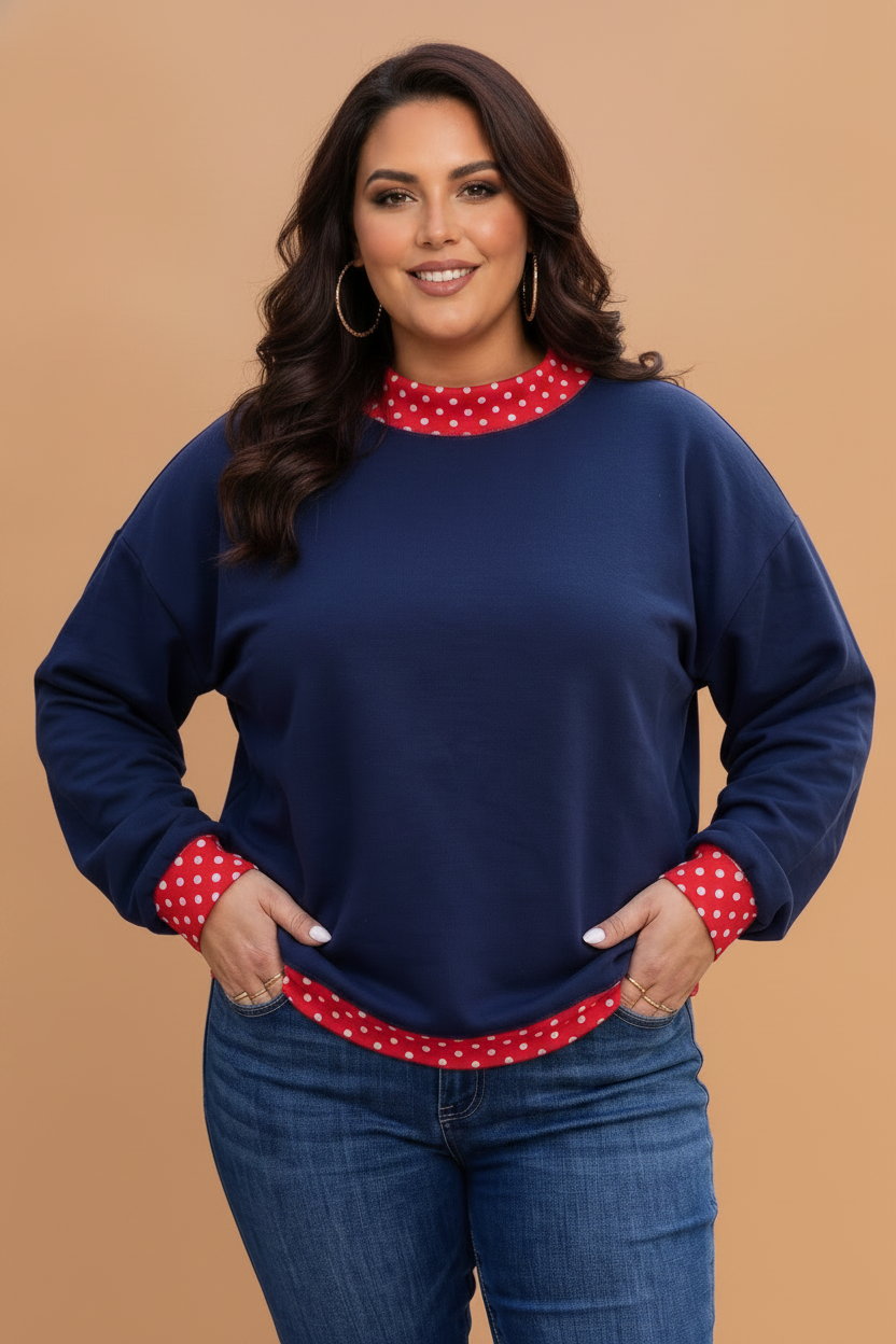 The Raven Dot Contrast Trim Mock Neck Sweatshirt