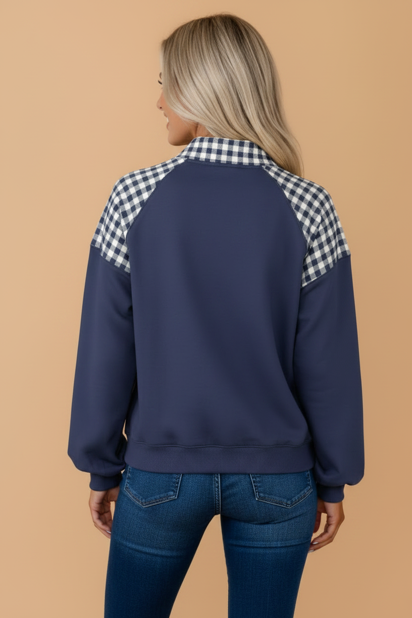 The Hadley Gingham Half Zip Sweatshirt