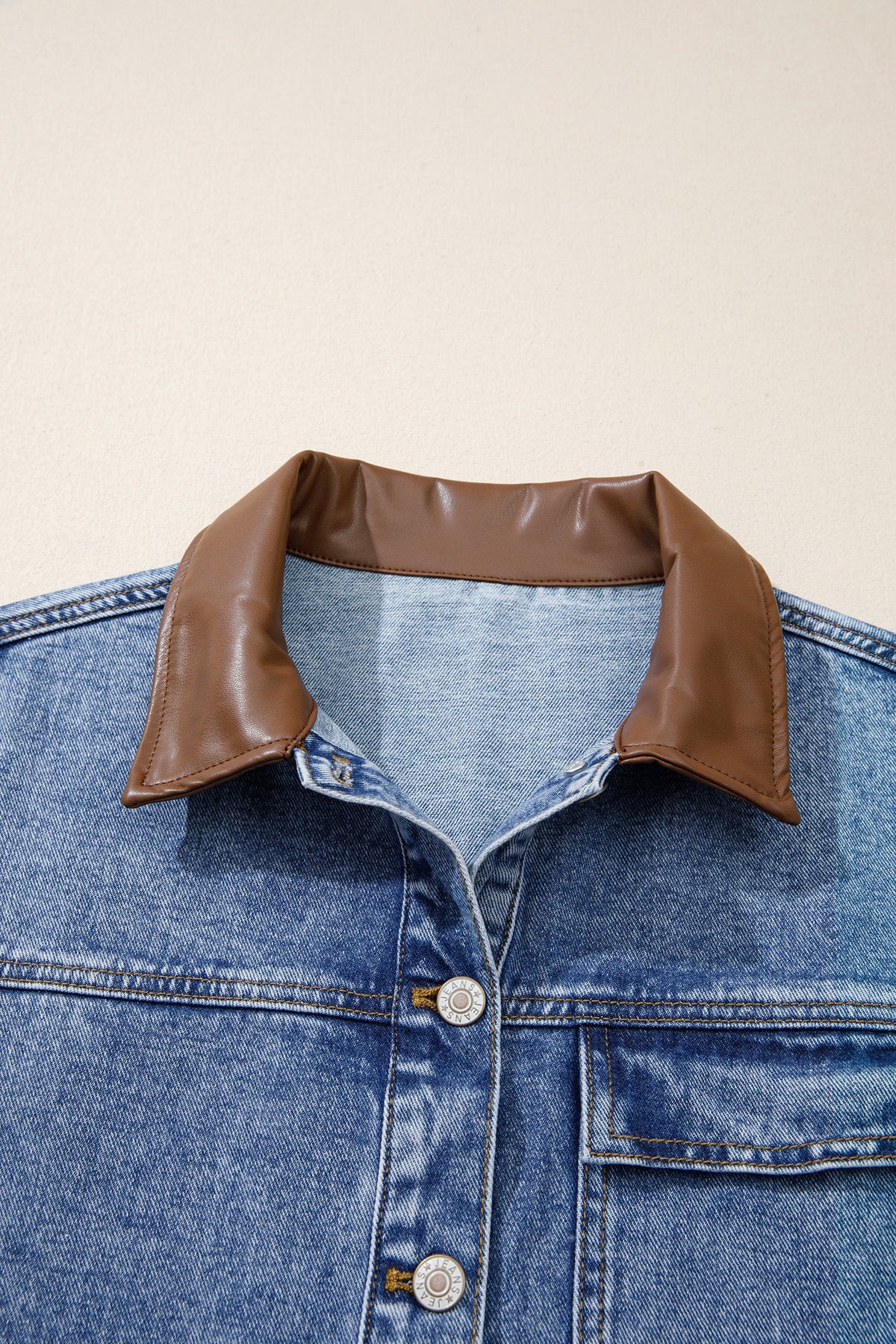 The Winnie Denim Leather Collar Jacket