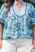 The Lily James Scallop Trim Floral Short Sleeve Blouse