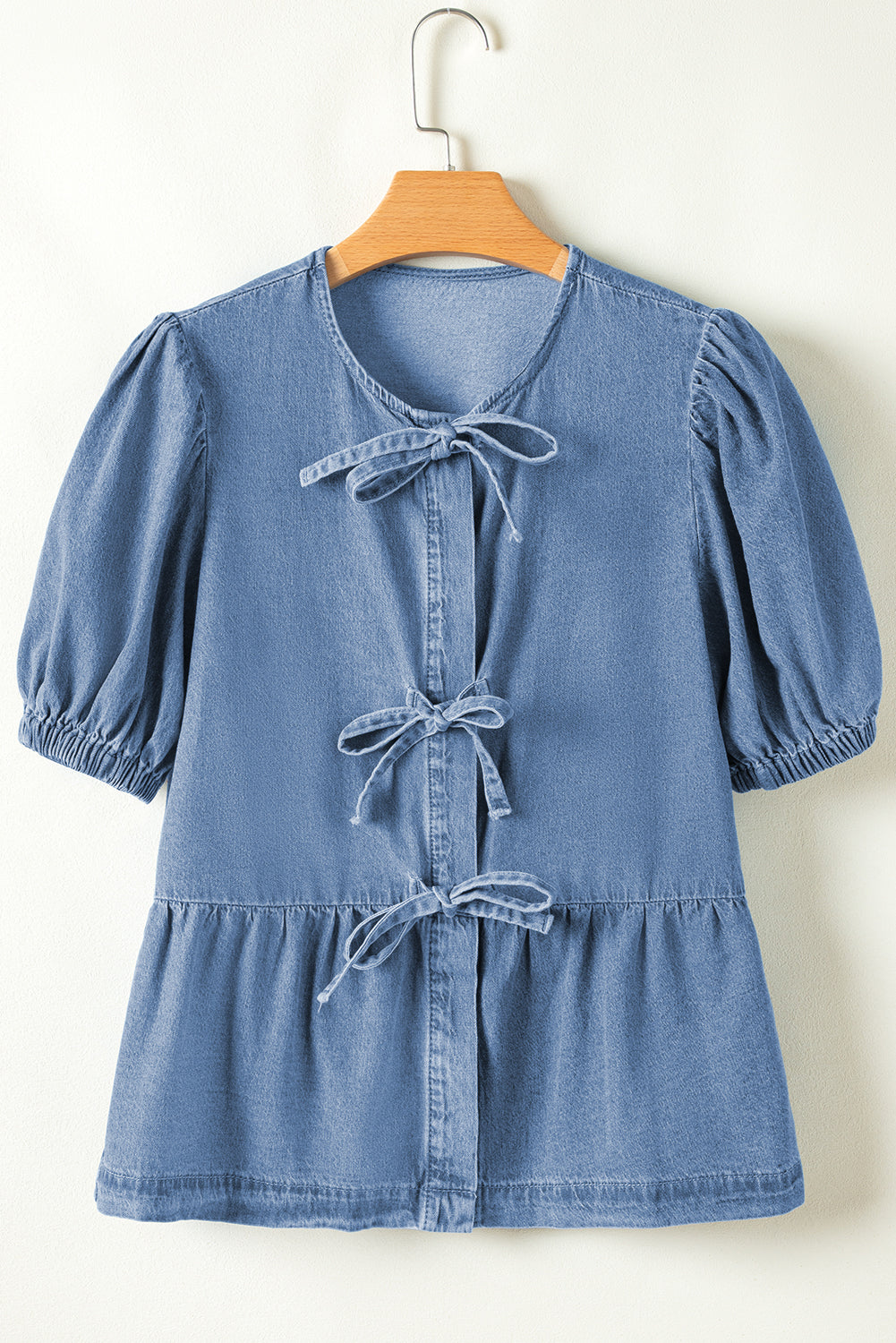 The Piper Skye Bow Peplum Denim Shirt