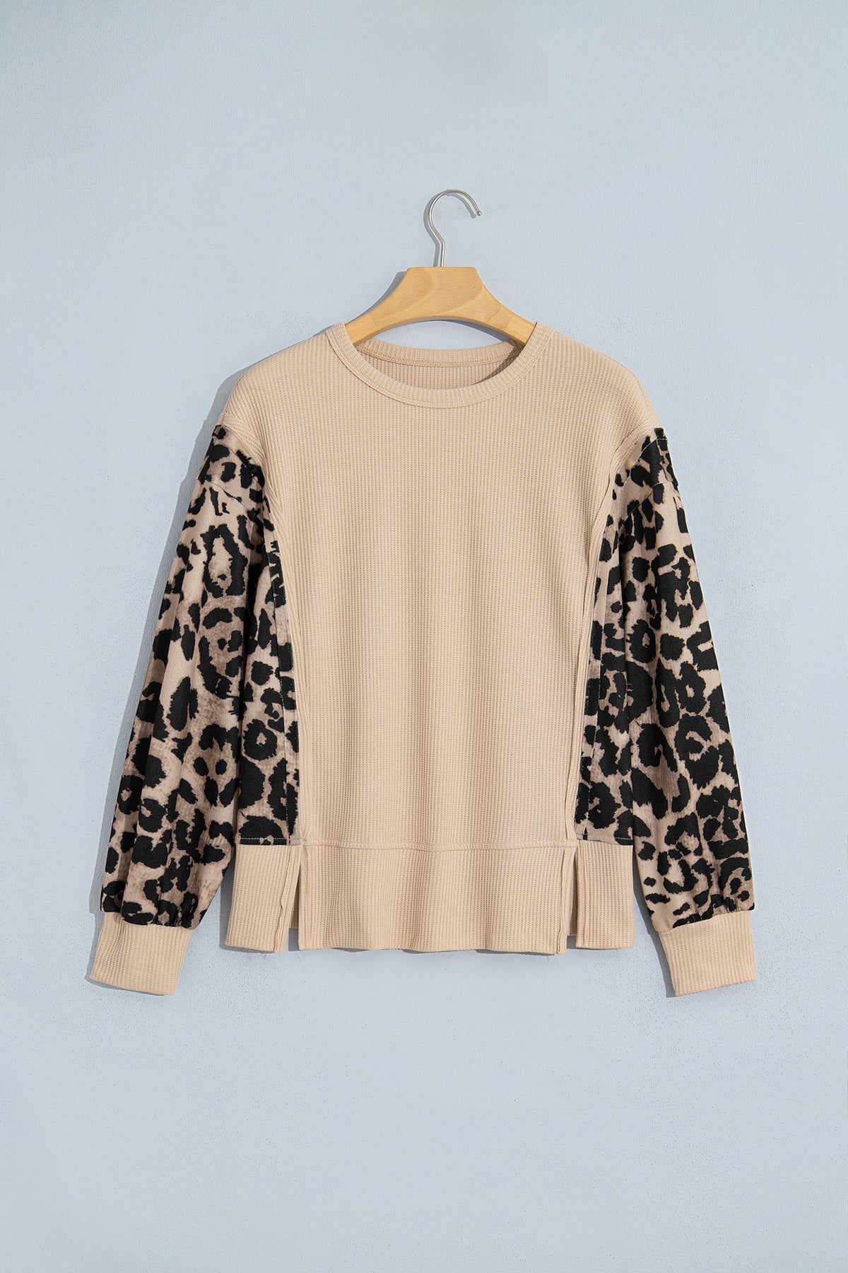 The Raquel Leopard Trim Waffle Knit Sweater