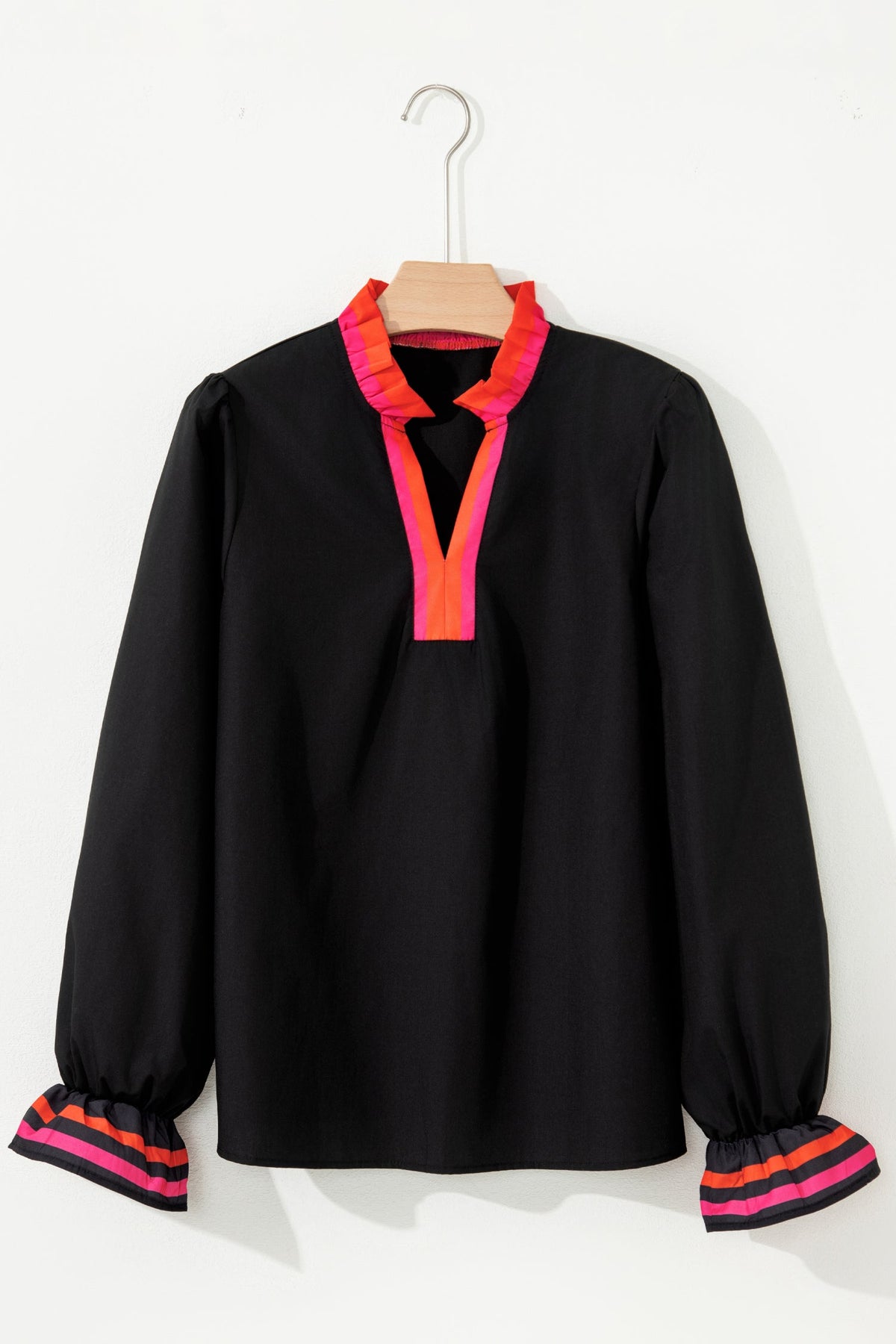 The Madeline Stripe Trim Ruffle Blouse