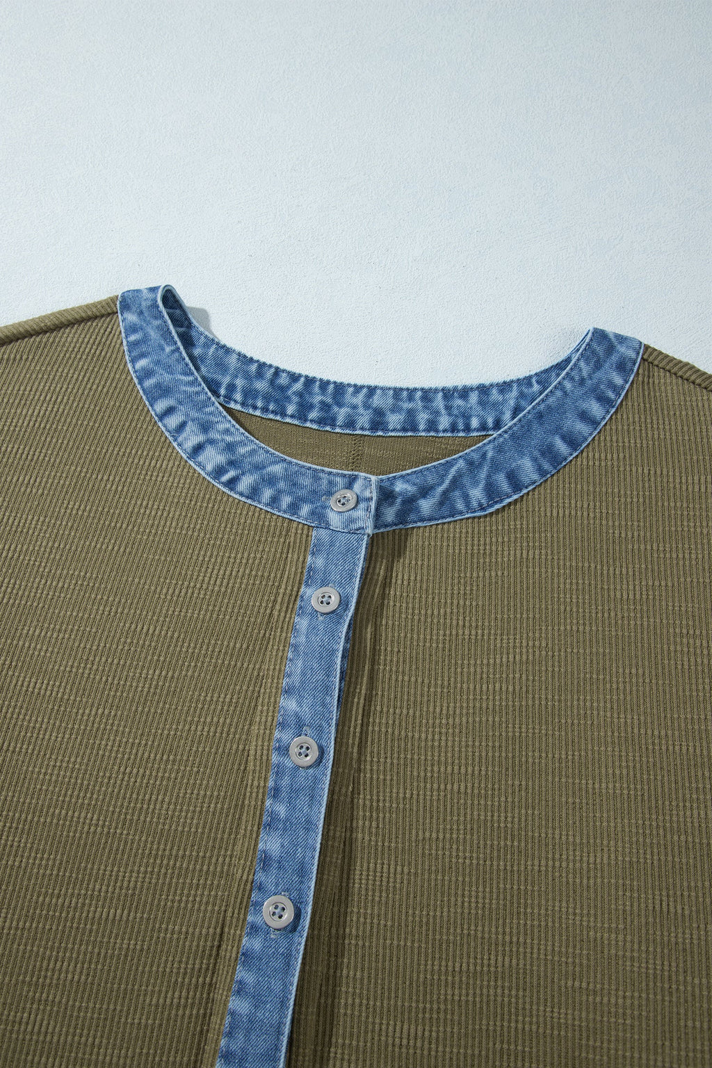The Olive June Denim Henley Blouse