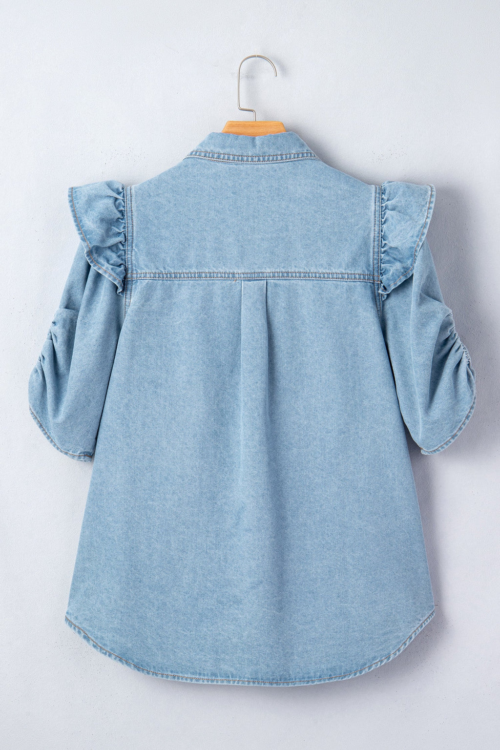 The Elodie Ruffle Sleeve Denim Blouse