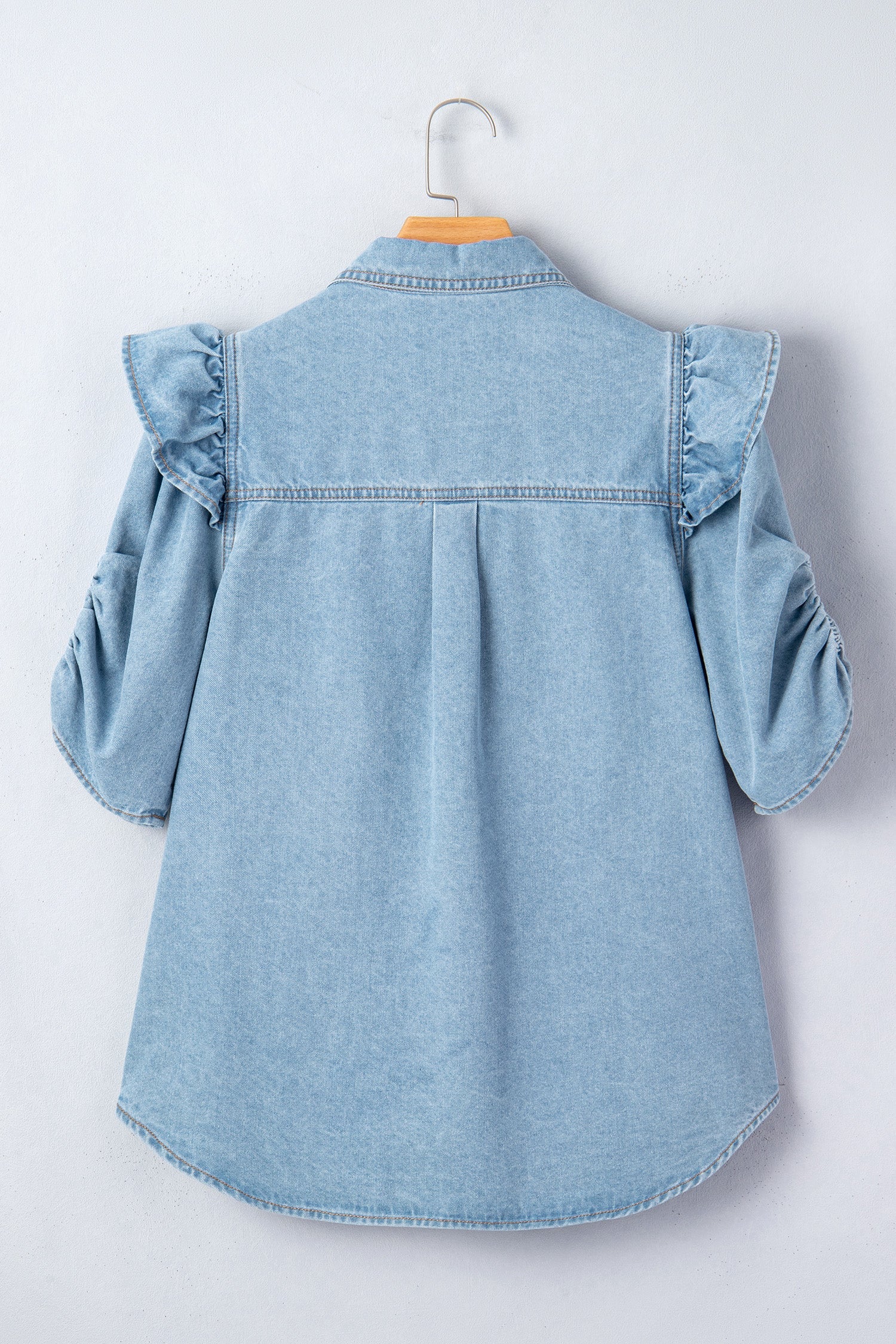The Elodie Ruffle Sleeve Denim Blouse