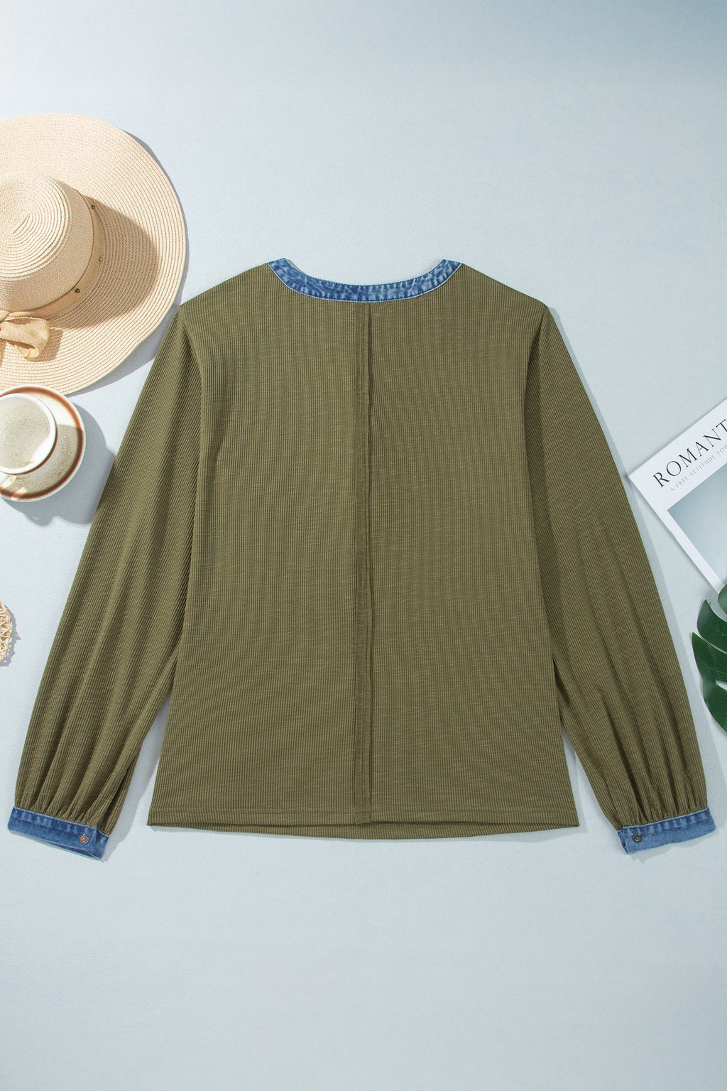 The Olive June Denim Henley Blouse