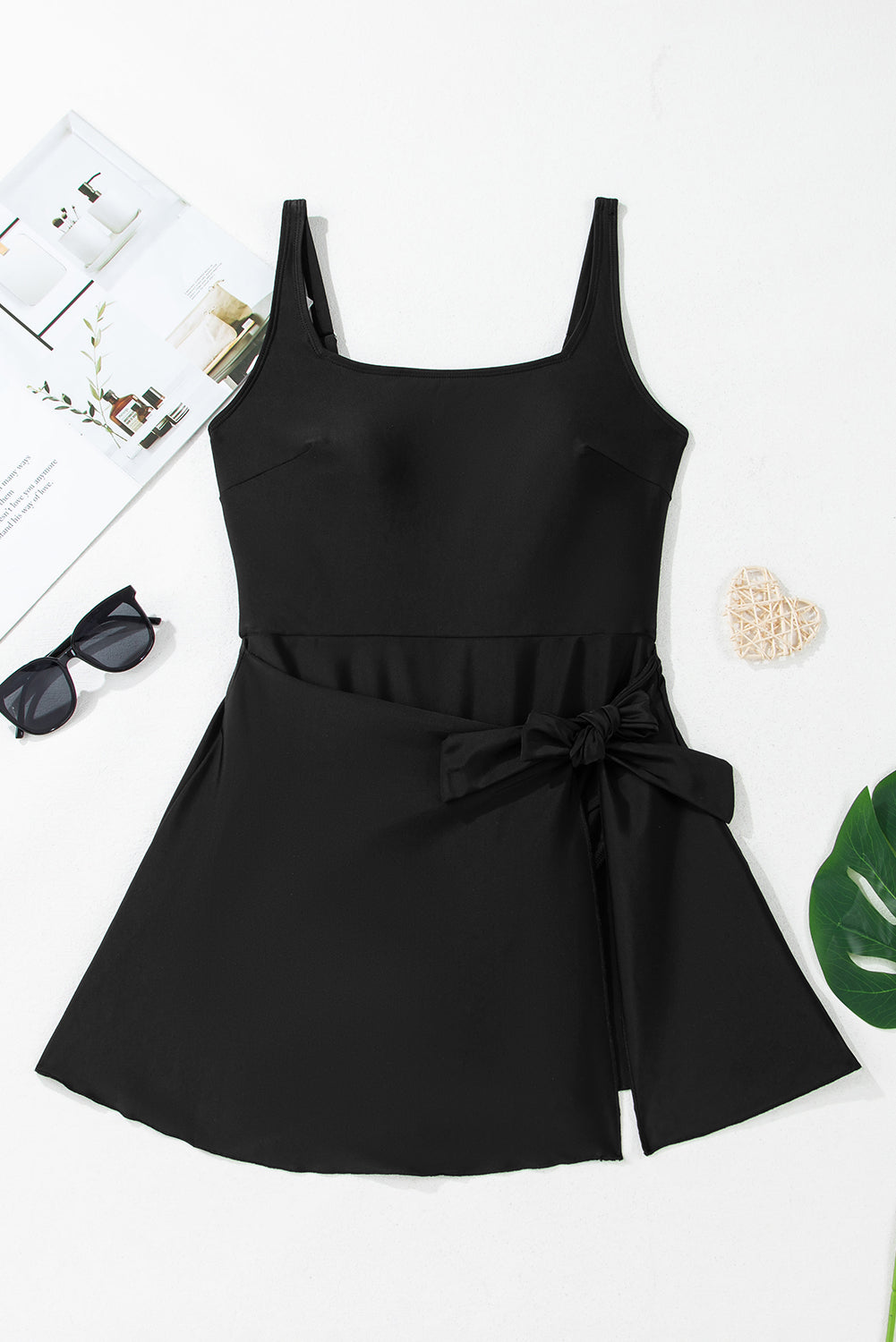 The Waverly Wrap Tie Waist Square Neck Swim Dress