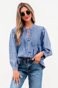 The Mae Denim Bow Tie Top