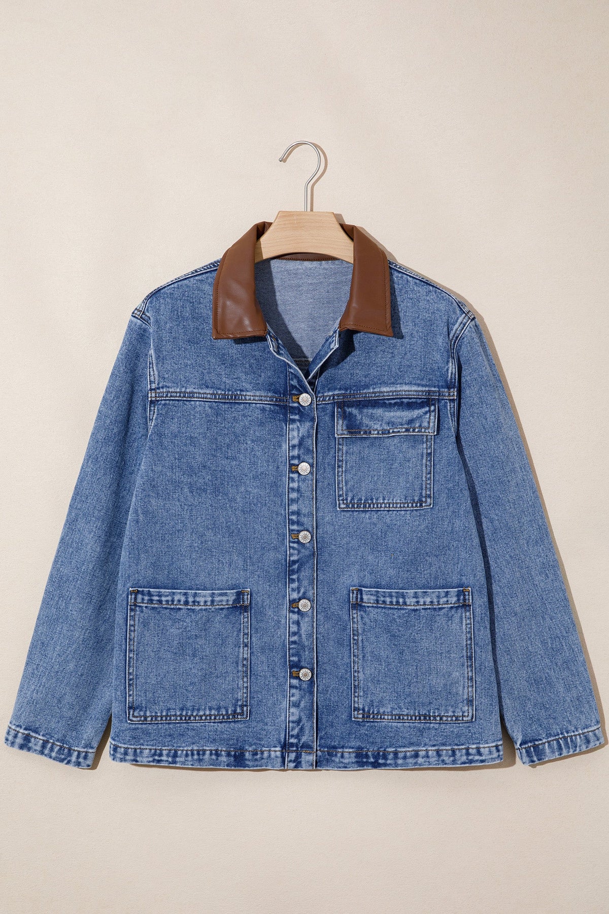The Winnie Denim Leather Collar Jacket