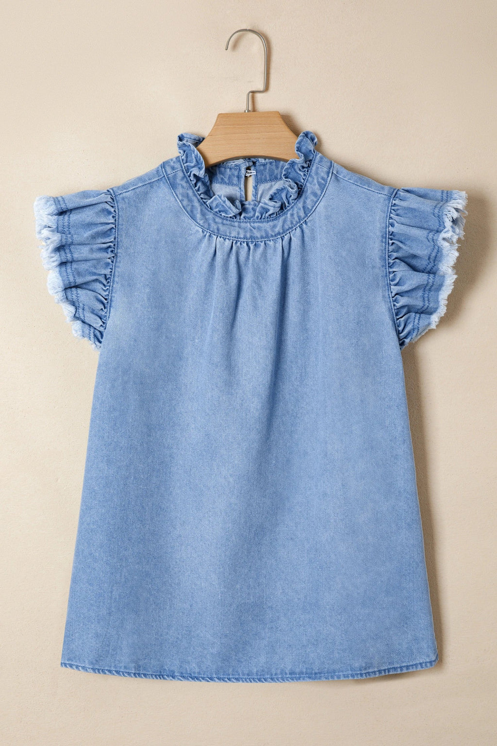 The Teagan Denim Ruffle Sleeve Top