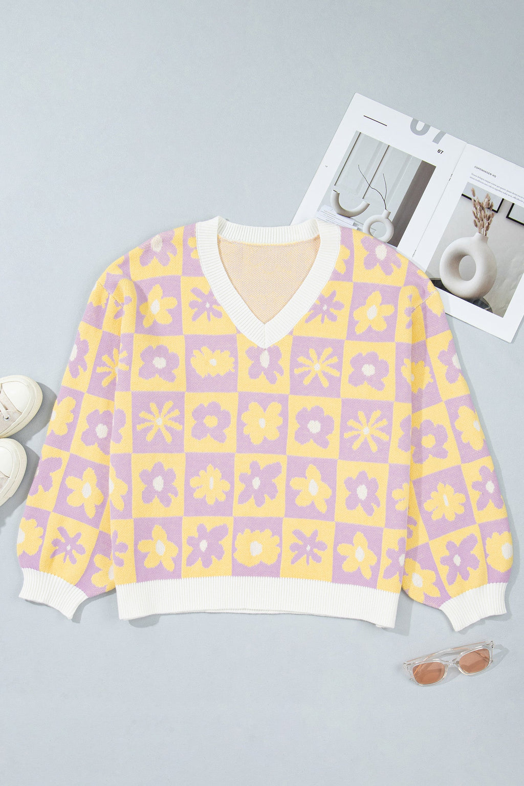 The Marlowe Floral Checker Sweater
