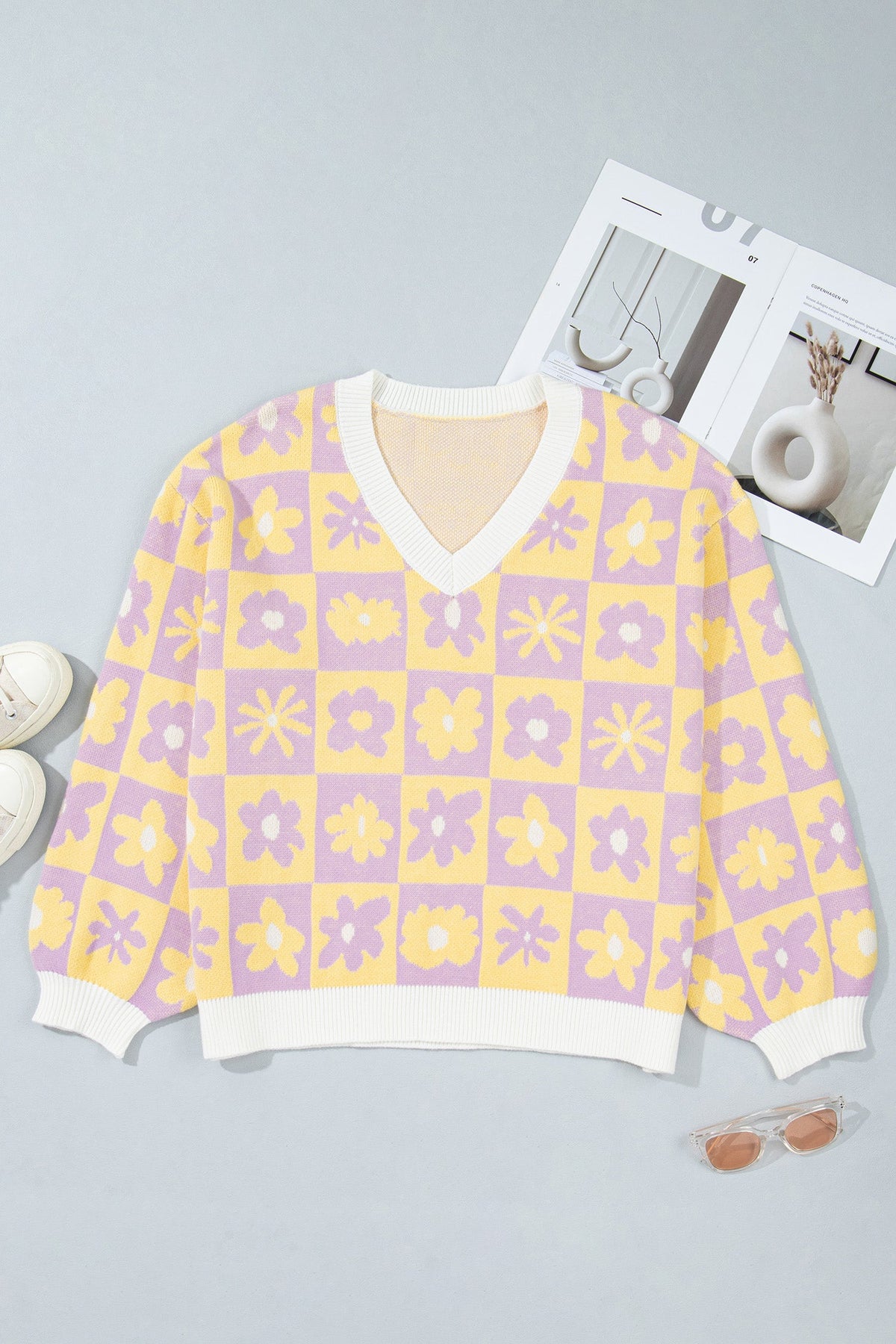 The Marlowe Floral Checker Sweater