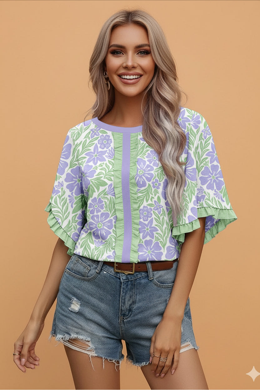 The Addison Rae Floral Ruffle Sleeve Blouse