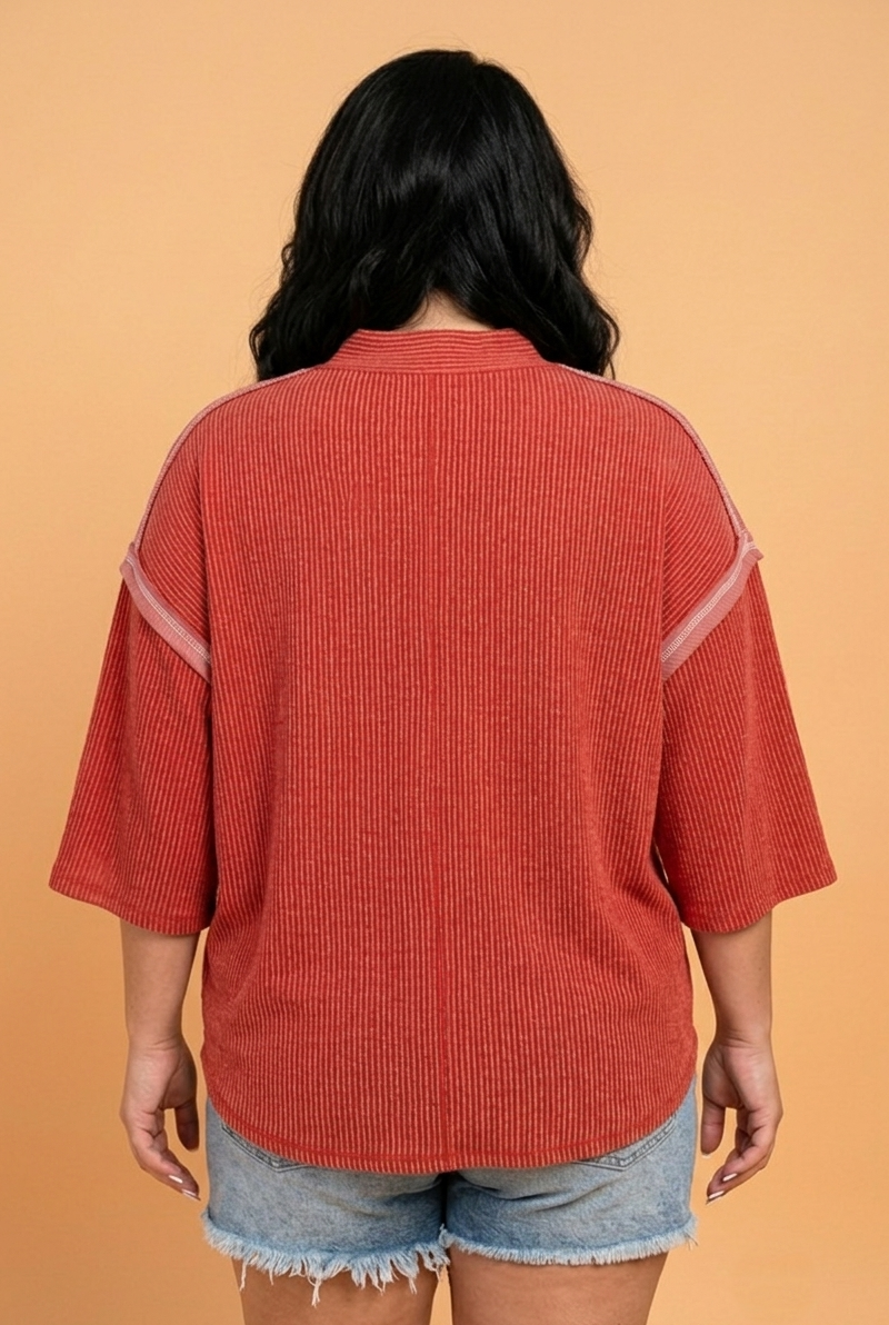The Ruby Knit Round Neck 3/4 Sleeve Blouse