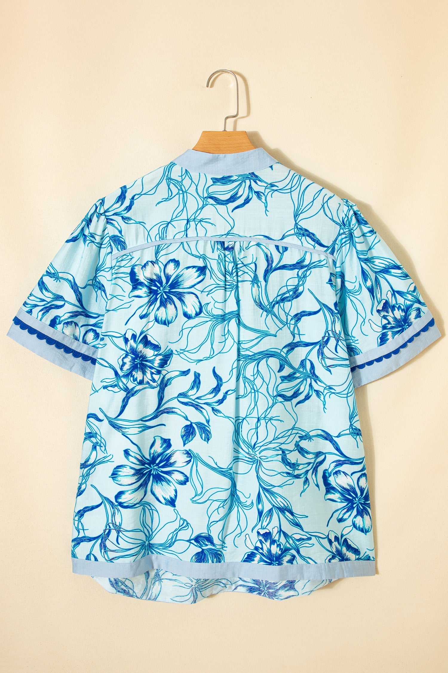 The Ivy Scallop Trim Floral Short Sleeve Blouse
