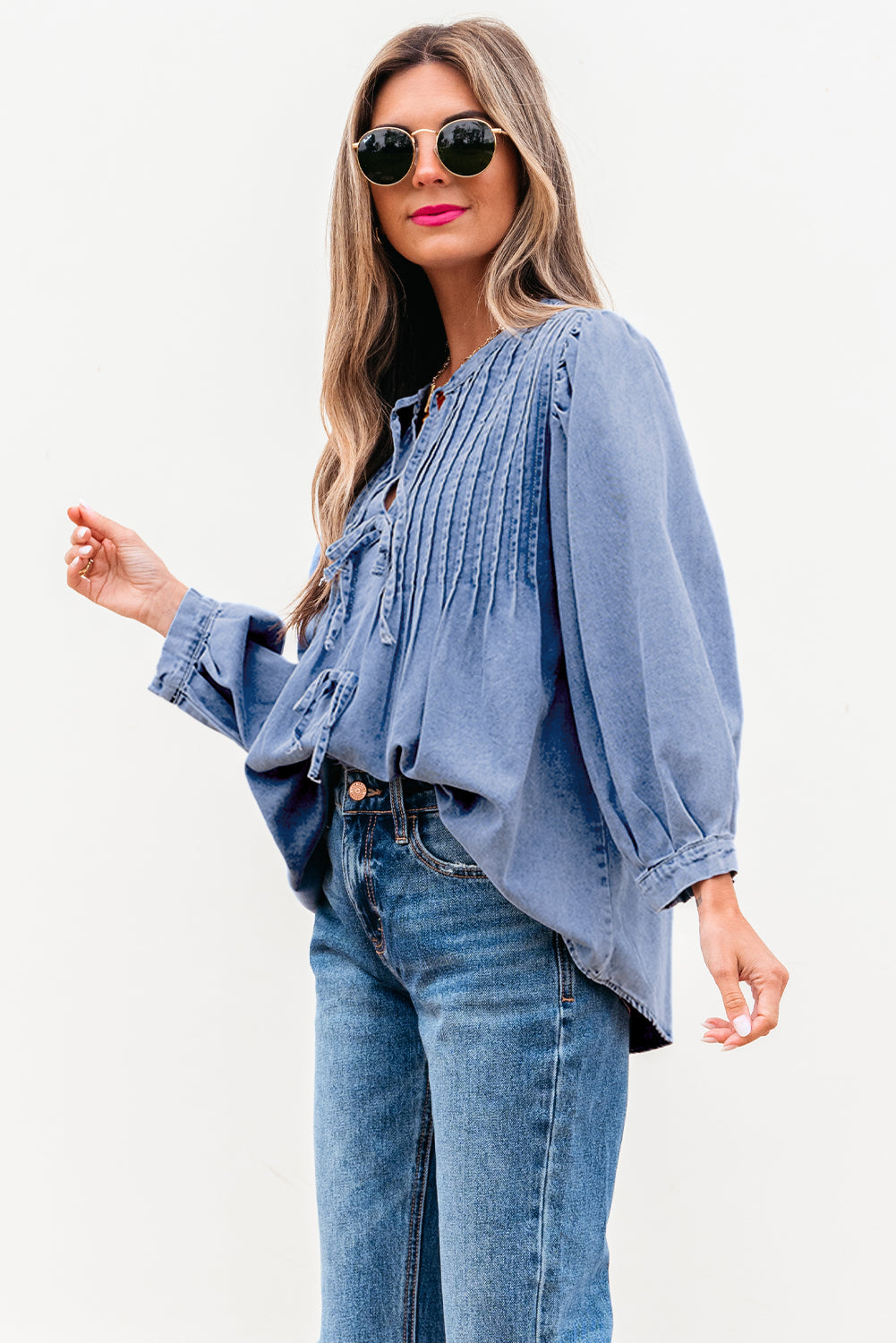 The Mae Denim Bow Tie Top