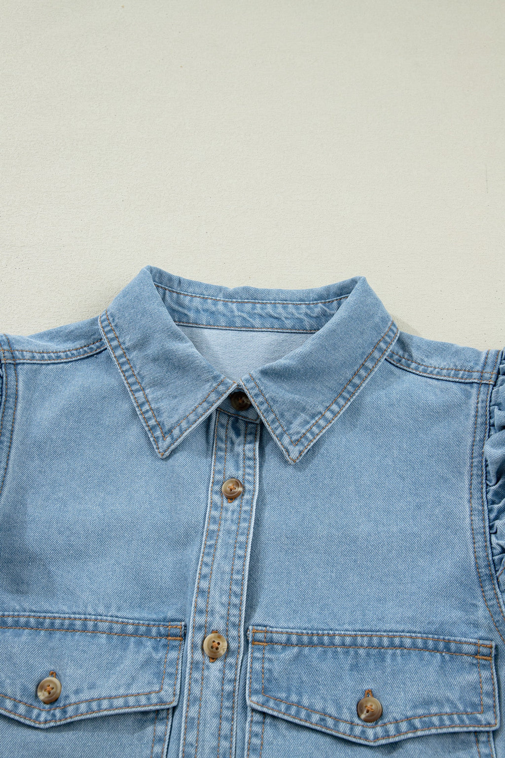 The Elodie Ruffle Sleeve Denim Blouse