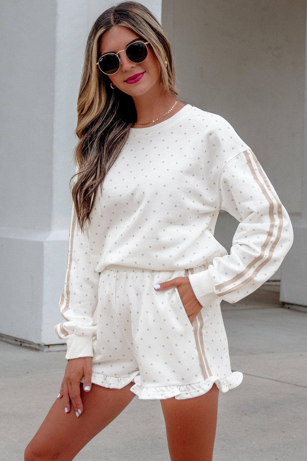 The Lily Polka Dot Side Stripe Lounge Set