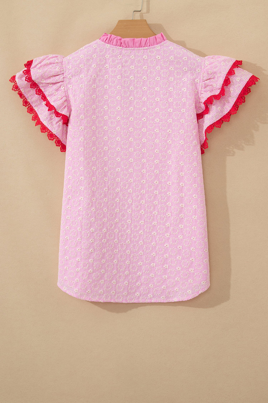 The Posie  Eyelet Embroidered Lace Flutter Sleeve Blouse