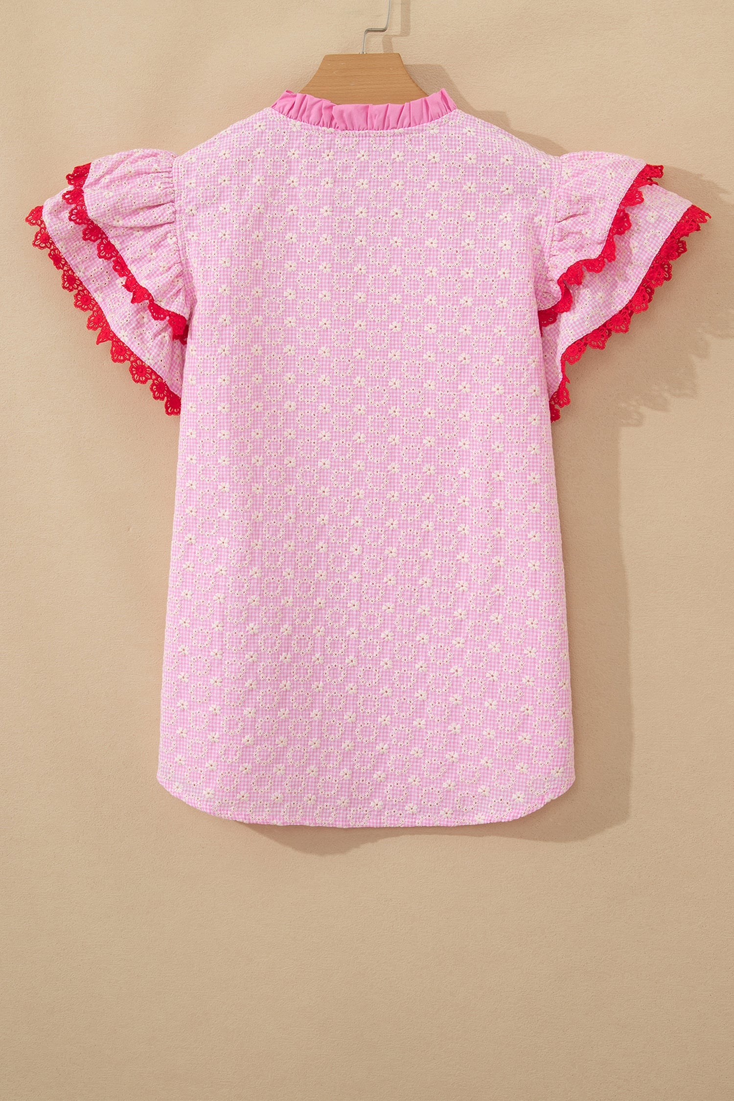 The Posie  Eyelet Embroidered Lace Flutter Sleeve Blouse