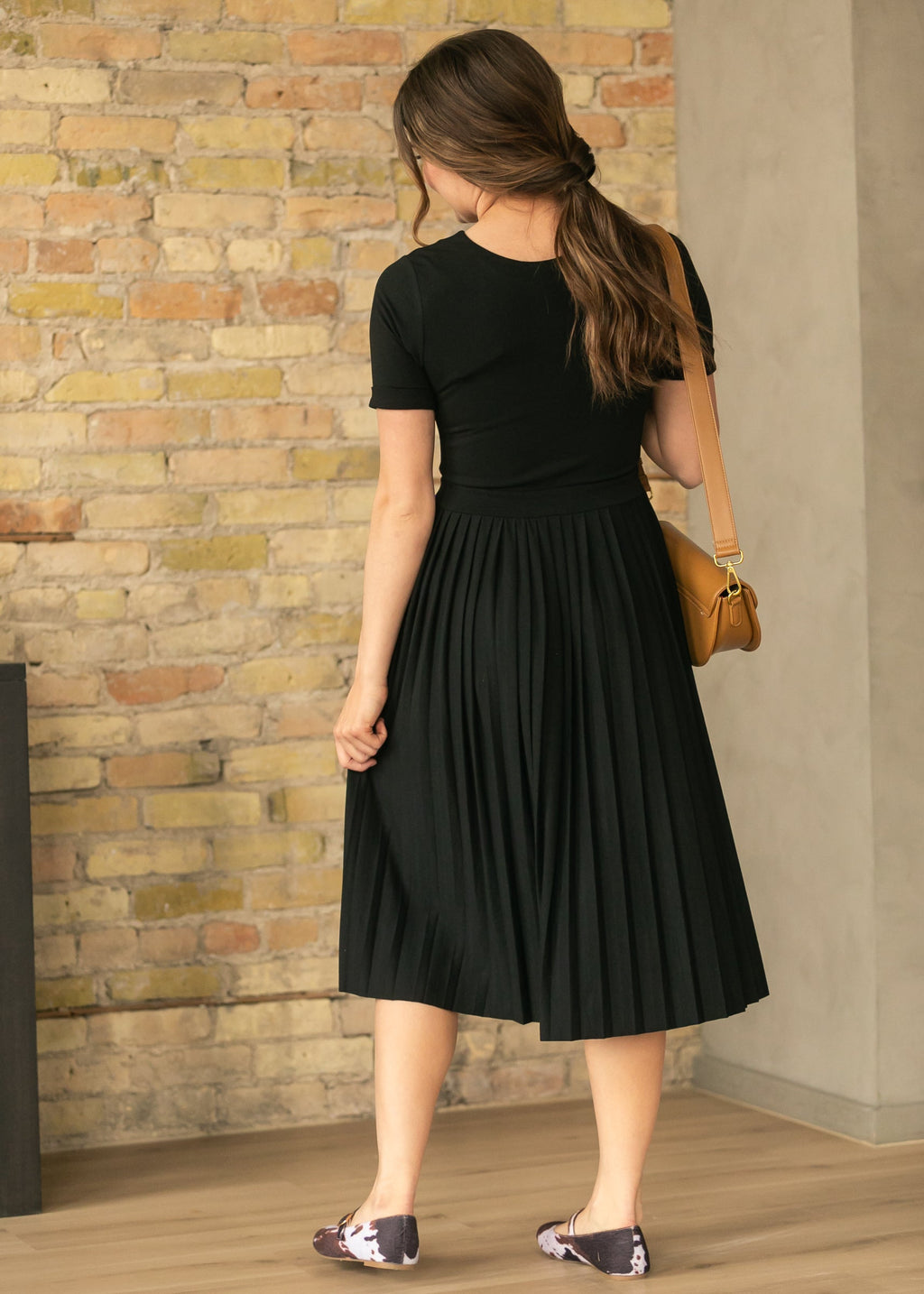 The Emersyn Black Pleated Midi Dress